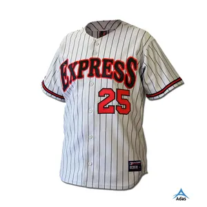 Applique bianco pin stripe jersey di baseball, twill di affrontare jersey di baseball