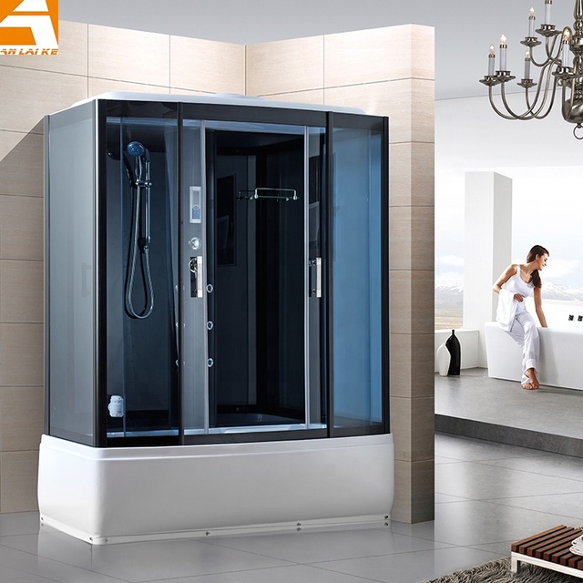 Cheap Black Massage Whirlpool Bath Shower Cabin Steam Shower Room with Bathtub Waterproof 3KW Bluetooth Steam Generator GT003