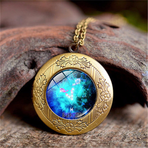 12 símbolo del zodiaco foto caja Locket colgante collar vintage oro cristal colorido acuario Piscis Escorpio signo Locket collar - Product Image 3