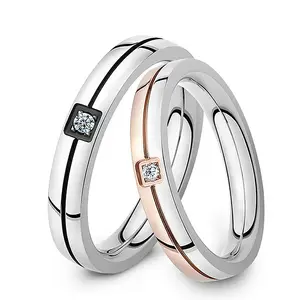 Marlary Cheap Price Elegant Stainless Steel Cubic Zirconia Couple Italian Design Wedding Ring Set