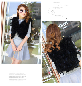 <strong>Women's</strong> Fashion <strong>White</strong> Turkey Feather Fur <strong>Vest</strong> With Real Dyed Turkey Feather Lady Clothing - Product Image 6