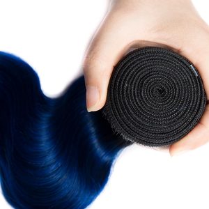 3 Fasci di <span class=keywords><strong>Capelli</strong></span> Brasiliani con Chiusura in Pizzo, Colore 1b/Blu Ombré, Onda Morbida, Estensioni Ombré Sunlight Hair - Product Image 2