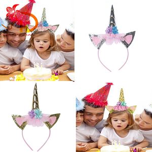Offres Spéciales brillant licorne corne enfants fête d'anniversaire bandeau paillettes fleur coiffure <span class=keywords><strong>pour</strong></span> garçons et filles - Product Image 2
