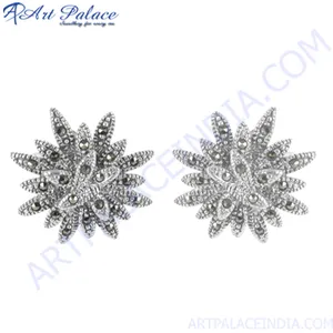 Sparkling Star Marcasite Wholesale excellent quality handmade natural marcasite cabochon 925 sterling silver earrings