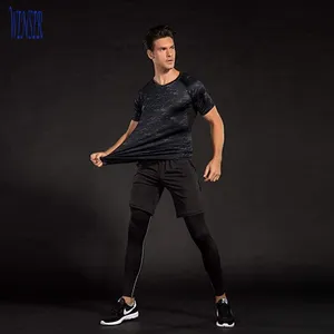 Gym Set Compressie Sport Broek Zweet Wicking Shirt Active Wear Workout Losse Shorts Met Zip Pocket 3 Stuk Pak Mannen sportkleding