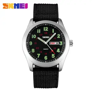 SKMEI 9112 Klok Man Quartz Horloges Nylon Strap Mode Silver Case Horloges 50 m Waterdichte Mannelijke Horloge