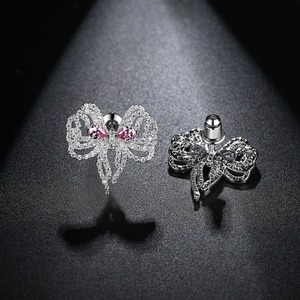 هدية عيد ميلاد LUOTEEMI للنساء ساحرة وردي دمعة قطع مكعب زركونيا لطيف تصميم عقدة فيونكة أقراط عشيق - Product Image 6