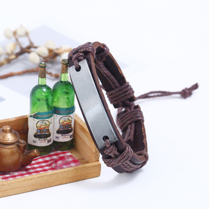 Mens bianco Braccialetto di Cuoio Intrecciato Polsino della Fascia di Polso del Braccialetto di Corda con in metallo bianco - Product Image 2