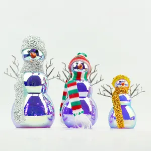 Batterij Aangedreven Led Glas Sneeuwpop Kerst Cadeau Set Decoratie Glazen Sneeuwpop Met Led Licht