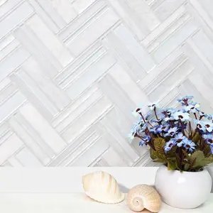 Color combinations living room decorative glass stone strip mixed herringbone tile mosaic