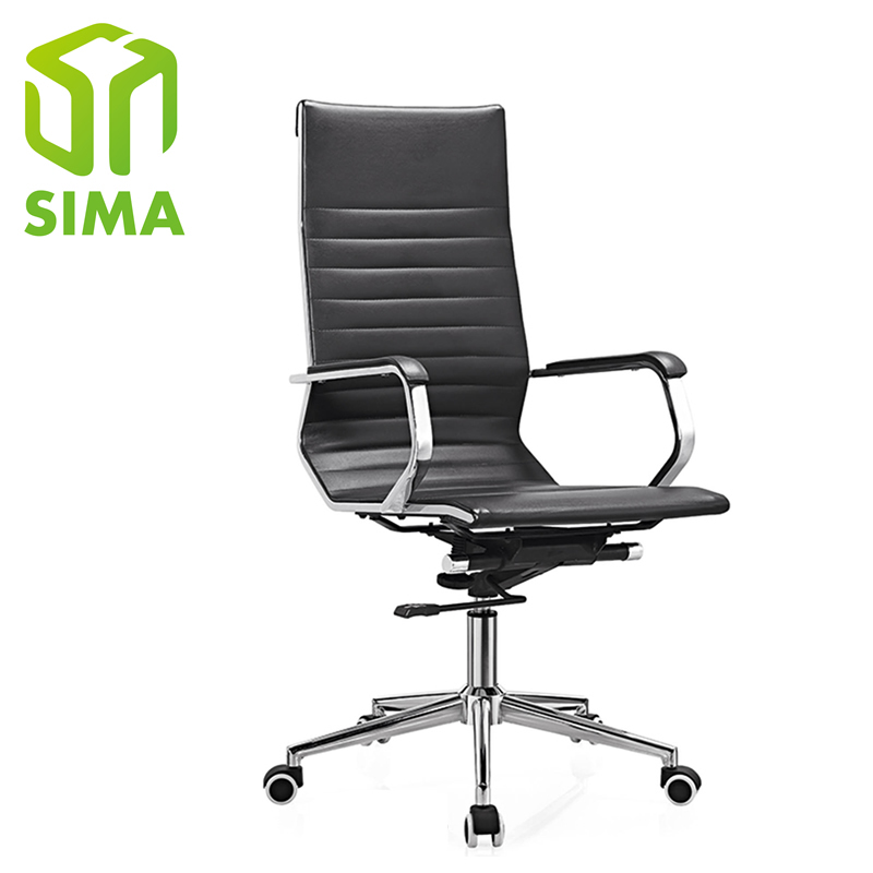 Contemporary ribbed back black leather executive office chair specification