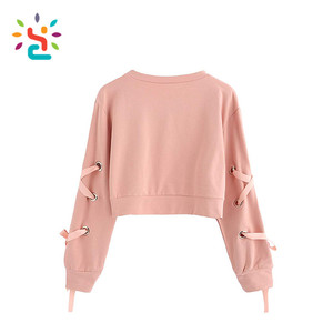 Sudadera Corta de Moda para Mujer, Color Sólido, Manga Larga, con Cordones y Ojales - Product Image 5