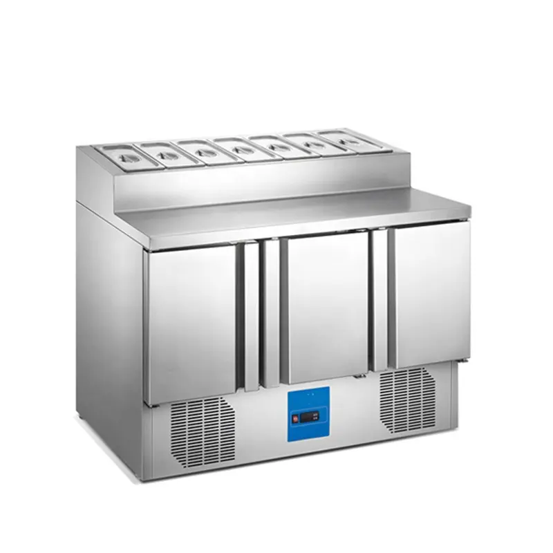 1360ミリメートルMarble/Stainless Steel Pizza Prep TableワークベンチFruit Fresh-Keeping Refrigerator Salad Prep Cooler冷蔵庫