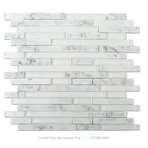 Kitchen Backsplash Random Strip Glass Mixed Stone Mosaic Tile