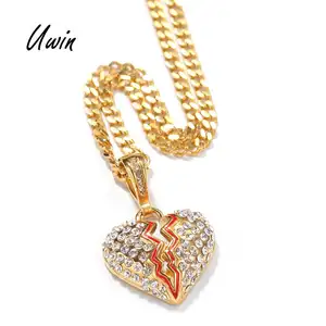 Commercio all'ingrosso Mini Hiphop Rotto Del Pendente Del Cuore In Oro Cavo Placcato In Acciaio Collana In Acciaio Punk Ghiacciato Fuori I Monili Cuban Link Unisex