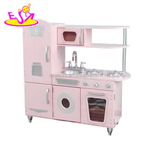 New hottest children play big wooden toy kitchen in pink W10C354