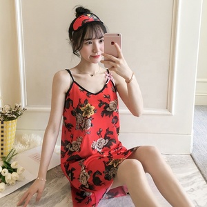 <strong>Ladies</strong> <strong>Sexy</strong> Silk Ice Night <strong>Dress</strong> Sleeveless <strong>Nighties</strong> V-neck Nightgown Nightdress Floral Printed Sleepwear Nightwear for Women