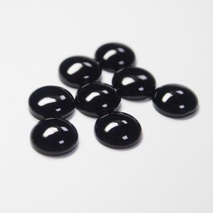 Pierre de cabochon d'agate naturelle ronde en onyx noir à dos plat poli - Product Image 6