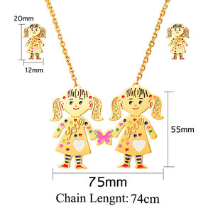 juego joyas grande dos ninas linda moda collar y aretes en acero dorado quirugico - Product Image 3
