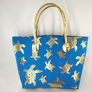 Borsa <span class=keywords><strong>da</strong></span> Spiaggia Grande in Tela con Motivo Tartaruga Marina Dorata e Manici in Corda, Vendita all'Ingrosso - Product Image 4