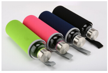 6pcs Set of 500ml Colored Sleeves and Leak-proof Stainless Steel Lid for Soda Lime Glass Water Bottles