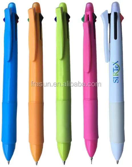 Mavi, yeşil, siyah ve kırmızı renk ile plastik tükenmez kalem silgi ve mekanik kalem