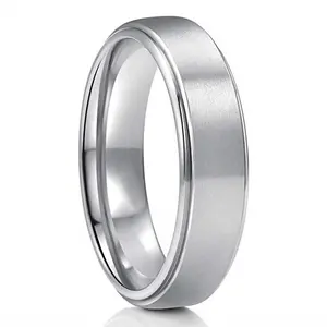 Amazon Hot Trend 2019 Men's Round Step Edge Surface Silver Titanium Wedding Bands Ring