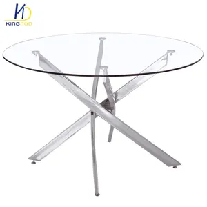 Modern Industrial Italian Tempered Chrome Round Dining Room Design Glass Top Table