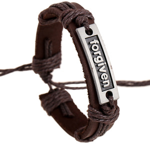 Moda Vintage Retro perdonado encanto pulsera hecha a mano de cuero marrón brazalete de carta pulsera mujeres hombres regalo de la joyería - Product Image 1