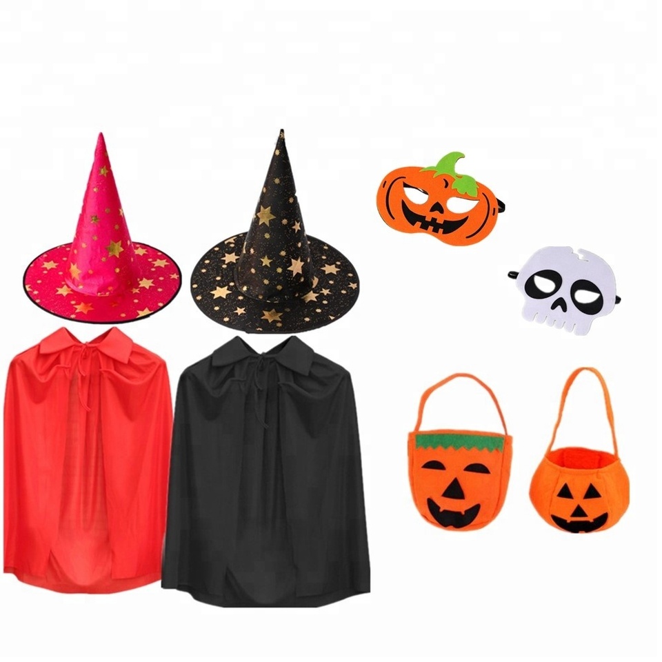 Kids Party Fancy Dress Witch Hat Cloak Pumpkin Bag Mask Halloween Party Supplies