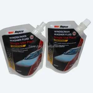 Spouted windscreen cleaner pouch, stand-up plastic packaging bag for car windshield washer fluid