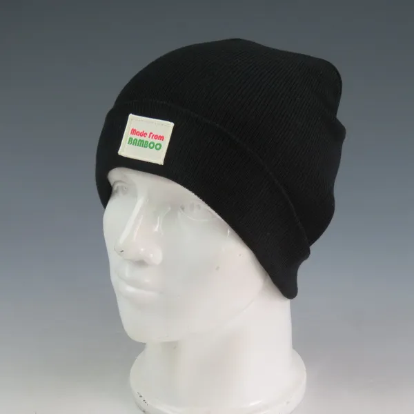 Grosir Pesanan Khusus Logo Bordir Anda Sendiri Label Anyaman Bambu Rajut Beanie Di Musim Dingin Topi