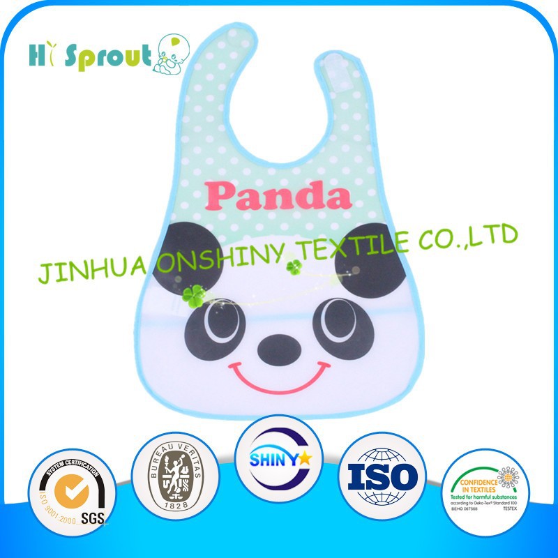 горячее надувательство с panda печати водонепроницаемый пластиковый peva ребенка нагрудники