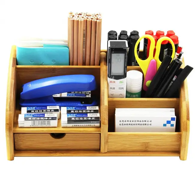 bamboo office stationery holder desk organizer