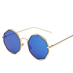 Metal Frame Sunglasses For Women's Sunglasses Octagon Reflective Mirror Hipster Restoring Ancient Ways Round Sunglasses 89101