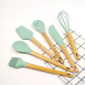 6 Stück Mint Color Küche Back utensilien Werkzeug Silikon Backs patel Werkzeuge Set mit Holzgriff