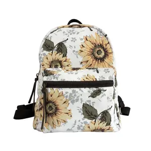 Mochilas de lona floral para meninas, pequena, de algodão, com impressão personalizada para viagem, uso diário