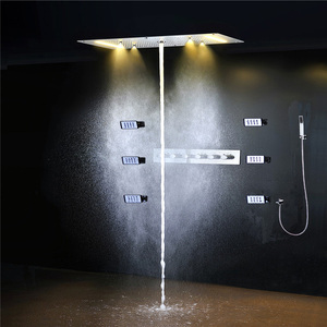 Mitigeur thermostatique de <span class=keywords><strong>douche</strong></span> moderne <span class=keywords><strong>pour</strong></span> salle de bain, ensemble de <span class=keywords><strong>douche</strong></span> LED 5 fonctions avec cascade et pluie, fixation au plafond 380*700MM avec jets latéraux - Product Image 2