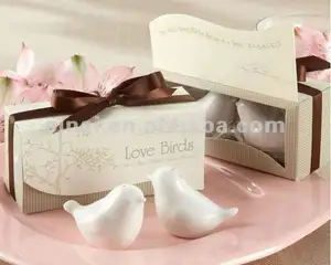 Wedding Favors "Love Birds in the Window"Ceramic Salt & Pepper Shakers