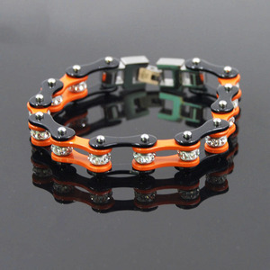 Bracelet de chaîne de moto en acier inoxydable punk orange avec perles de cristal - Product Image 3