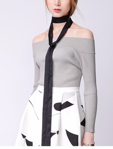 2017 Primavera Nuevo Cuello <span class=keywords><strong>Barco</strong></span> <span class=keywords><strong>Manga</strong></span> Larga Noche de <span class=keywords><strong>La</strong></span> Señora Delgada Knit Sweater Pullover - Product Image 2