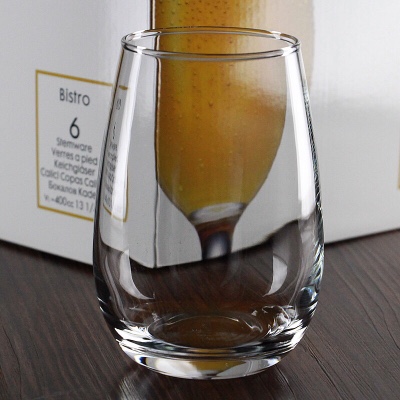 Haonai 13.6oz high flint glass etched Stemless Wine Glasses