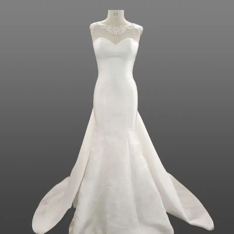Robe de mariée sirène en Satin, sans manches, avec nœud de Train détachable, avec ceinture appliquée, 2020