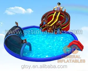 Thương Mại 0.55Mm Pvc Inflatable Pirate Dual Slide Công Viên Nước Trò Chơi Với Bể Bơi Có Thể Tháo Rời