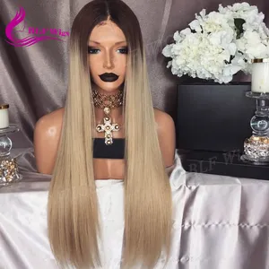 Dark Brown Root To Blonde Two Tone Wigs, Peruvian Wigs Lace Front Virgin Human Hair, Glueless Hd Lace Front Wig