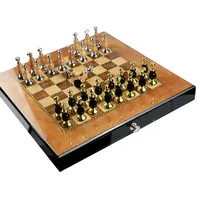 16 "luxo marcação piano pintura xadrez de madeira conjunto de xadrez de metal com peças de armazenamento