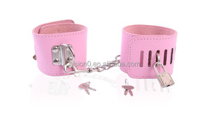 Adjustable Locking <strong>Leather</strong> Wrist <strong>Cuffs</strong> with Chain <strong>Bondage</strong> Restraint Handcuffs Ankle <strong>Cuffs</strong>