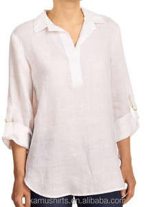 Camicia di <span class=keywords><strong>Lino</strong></span> Con Scollo a v di Modo delle donne Camicetta Allentata - Product Image 2