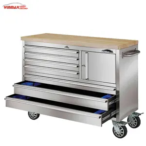 Winmax 48 inch heavy duty stainless steel tool chest roller cabinet box with wooden workbench