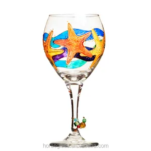 El boyalı özel Logo çizim uzun kök şarap bardağı uzun saplı el boyalı şarap bardağı desen